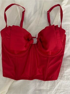 Victoria Secret Red Bow-Front Bustier Corset Top/Bralette